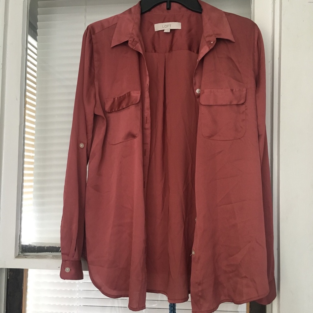 Ann Taylor LOFT silk button blouse in rust